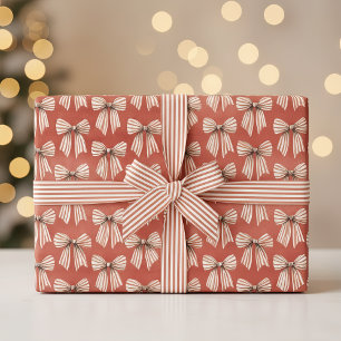 Rode Witte Strepen Strikjes Kerst Cadeaupapier