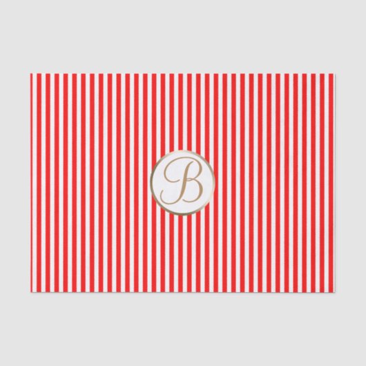 Rode Witte Strepen Vakantie Monogram Letter Initia Tissuepapier (Voorkant)