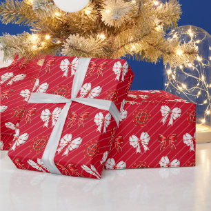 Rode Witte Strikken Kerst Vakantie Cadeaupapier
