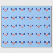 Rode witte strips Heart Blue Stars Verpakkingspapi Cadeaupapier (Vlak)