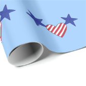 Rode witte strips Heart Blue Stars Verpakkingspapi Cadeaupapier (Rol Hoek)