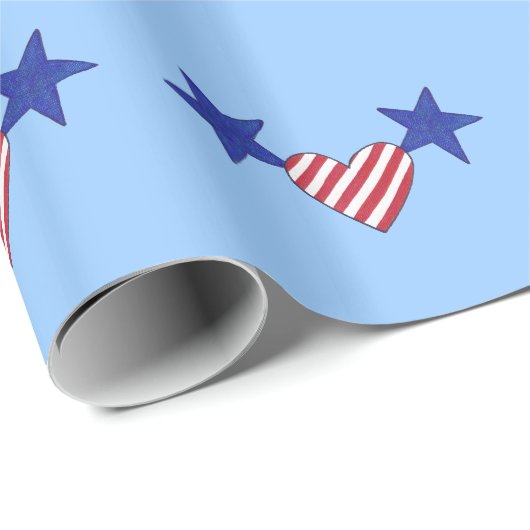 Rode witte strips Heart Blue Stars Verpakkingspapi Cadeaupapier (Rol Hoek)