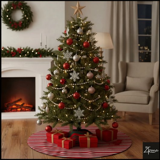 Rode Witte Suikerstok Diagonale Strepen Boog Kerstboom Rok