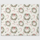 Rode Witte Suikerstok Kerstkransen Cadeaupapier (Vlak)