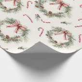 Rode Witte Suikerstok Kerstkransen Cadeaupapier (Hoek)