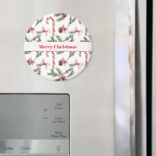 Rode Witte Suikerstokjes Dennenkegels Kerstmis Magneet