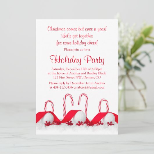 Rode Witte Suikerstokken Sneeuwballen Kerstfeest Kaart (Staand voorkant)