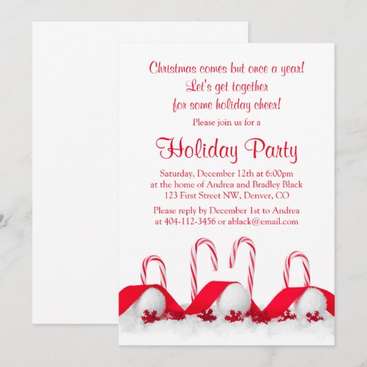 Rode Witte Suikerstokken Sneeuwballen Kerstfeest Kaart (Voorkant / Achterkant)