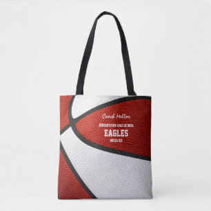 Rode witte teamkleuren basketbalcoach tote bag