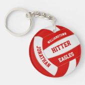 rode witte teamkleuren gepersonaliseerd volleybal sleutelhanger (Voorkant)