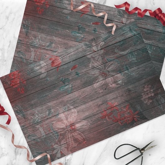 Rode, witte tuinbouwers op bijtend hout tissuepapier