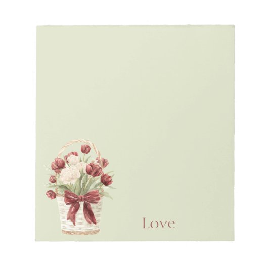 Rode Witte Tulpen Bloemen Mand Notitieblok (Voorkant)