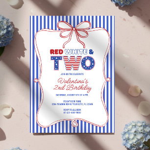 Rode Witte & Twee Amerikaanse Meisje 2e Verjaardag Kaart