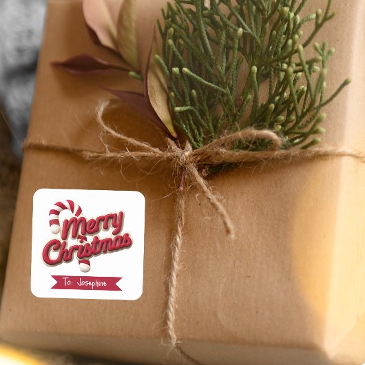 Rode & Witte Typografie Prettig Kerstmis Naam Vierkante Sticker