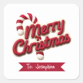 Rode & Witte Typografie Prettig Kerstmis Naam Vierkante Sticker (Voorkant)