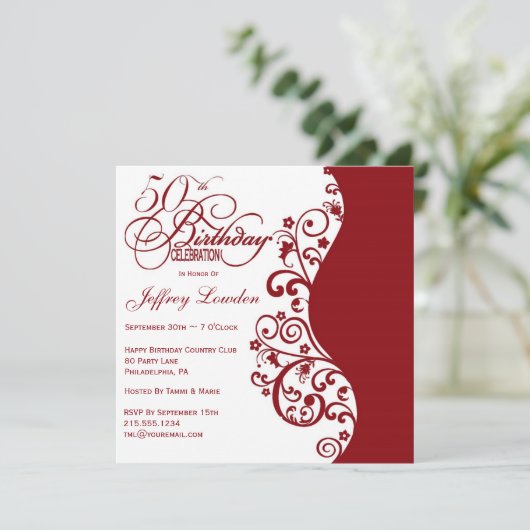 Rode & Witte Uitnodiging 50e verjaardag van de Par (Staand voorkant)