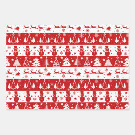 Rode witte vakantiebomen, slee en sneeuwpoppen inpakpapier vel