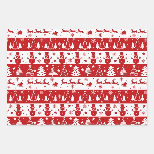 Rode witte vakantiebomen, slee en sneeuwpoppen inpakpapier vel (Voorkant)