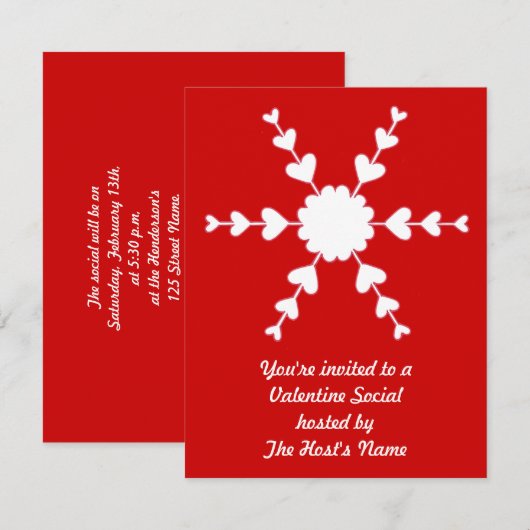 Rode Witte Valentijn Hart Sneeuwvlok Uitnodigingen (Voorkant / Achterkant)