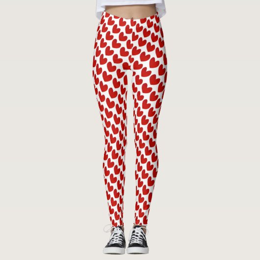 Rode & witte Valentijnsdag Hartpatroon Leggings (Voorkant)