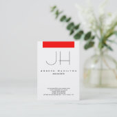 Rode witte, verticale, moderne platte monogram visitekaartje (Staand voorkant)