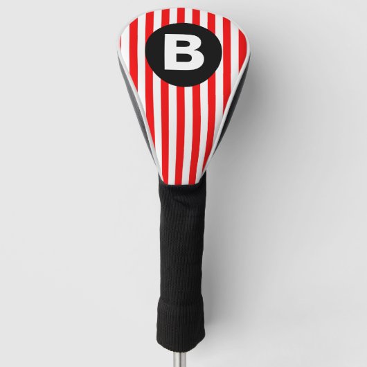 Rode Witte Verticale Strepen Zwarte Monogram Golfheadcover (Voorkant)