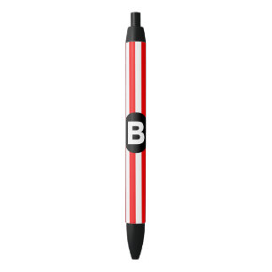 Rode Witte Verticale Strepen Zwarte Monogram Inkt Pen