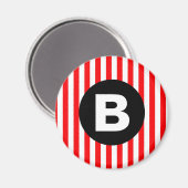 Rode Witte Verticale Strepen Zwarte Monogram Magneet (Voorkant / Achterkant)