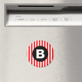 Rode Witte Verticale Strepen Zwarte Monogram Magneet (Insitu (Vaatwasser))