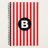 Rode Witte Verticale Strepen Zwarte Monogram Planner (Voorkant)