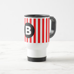 Rode Witte Verticale Strepen Zwarte Monogram Reisbeker