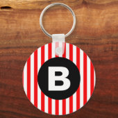 Rode Witte Verticale Strepen Zwarte Monogram Sleutelhanger (Voorkant)