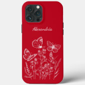 Rode & witte vlinders in Wildflower Monogram Case-Mate iPhone Case (Achterkant)