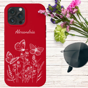 Rode & witte vlinders in Wildflower Monogram Case-Mate iPhone Case