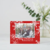 Rode Witte Vlokken Minimalistische Kerst Foto Feestdagenkaart (Staand voorkant)