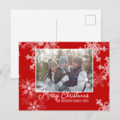 Rode Witte Vlokken Minimalistische Kerst Foto Feestdagenkaart (Voorkant / Achterkant)