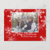 Rode Witte Vlokken Minimalistische Kerst Foto Feestdagenkaart (Voorkant)