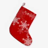 Rode Witte Vlokken Minimalistische Kerst Naam Kleine Kerstsok (Voorkant (Hangend))