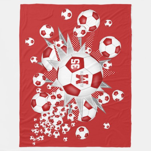 Rode witte voetballen sterren atleet naam fleece deken (Voorkant)