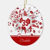 Rode witte voetballen sterren gepersonaliseerd keramisch ornament (Links)