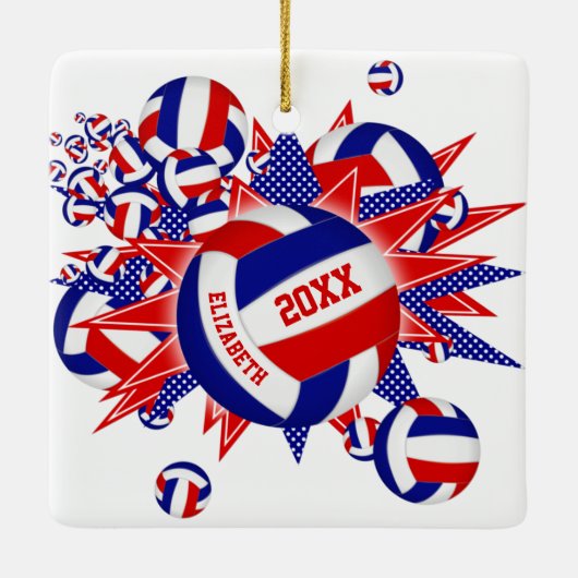 rode witte volleybalbaljongens keramisch ornament (Achterkant)