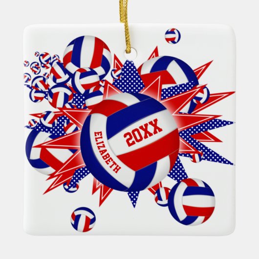 rode witte volleybalbaljongens keramisch ornament (Voorkant)