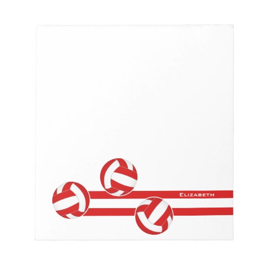 Rode witte volleyballen aangepaste naam notitieblok (Voorkant)
