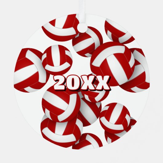 Rode witte volleyballen Een atleet naam Keepsake Metalen Ornament (Achterkant)