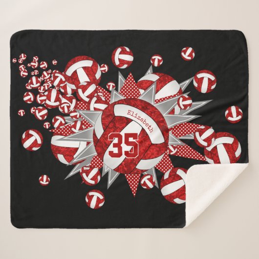 rode witte volleybalsterren meisjes sherpa deken (Voorkant (horizontaal))