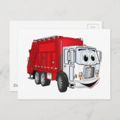 Rode witte vuilniswagen Cartoon Briefkaart (Voorkant / Achterkant)
