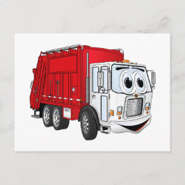 Rode witte vuilniswagen Cartoon Briefkaart