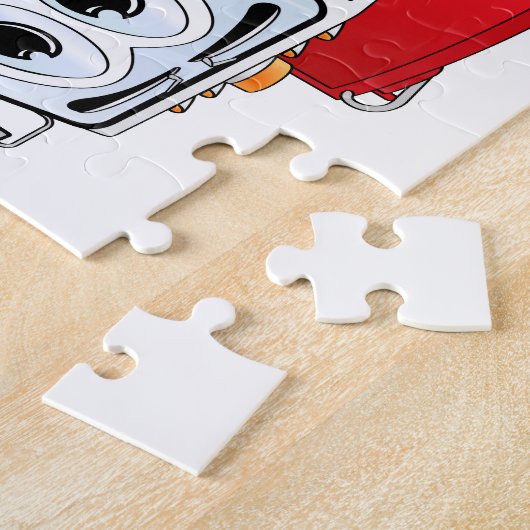Rode witte vuilniswagen Cartoon Legpuzzel (Zijkant)
