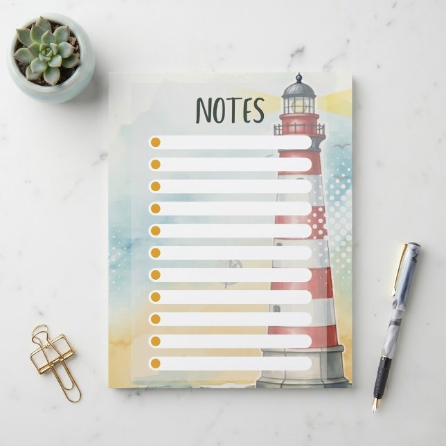 Rode Witte Vuurtoren Aquarel Notitiepapier Briefhoofd (Sailing through your tasks.)