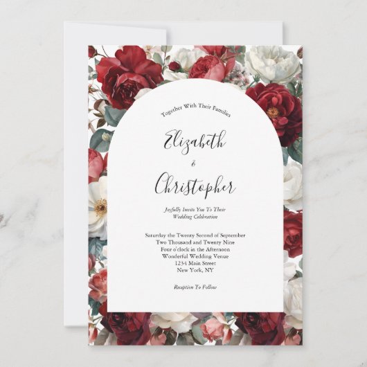 Rode witte Waterverf bloemen Elegant Kaart (Voorkant)